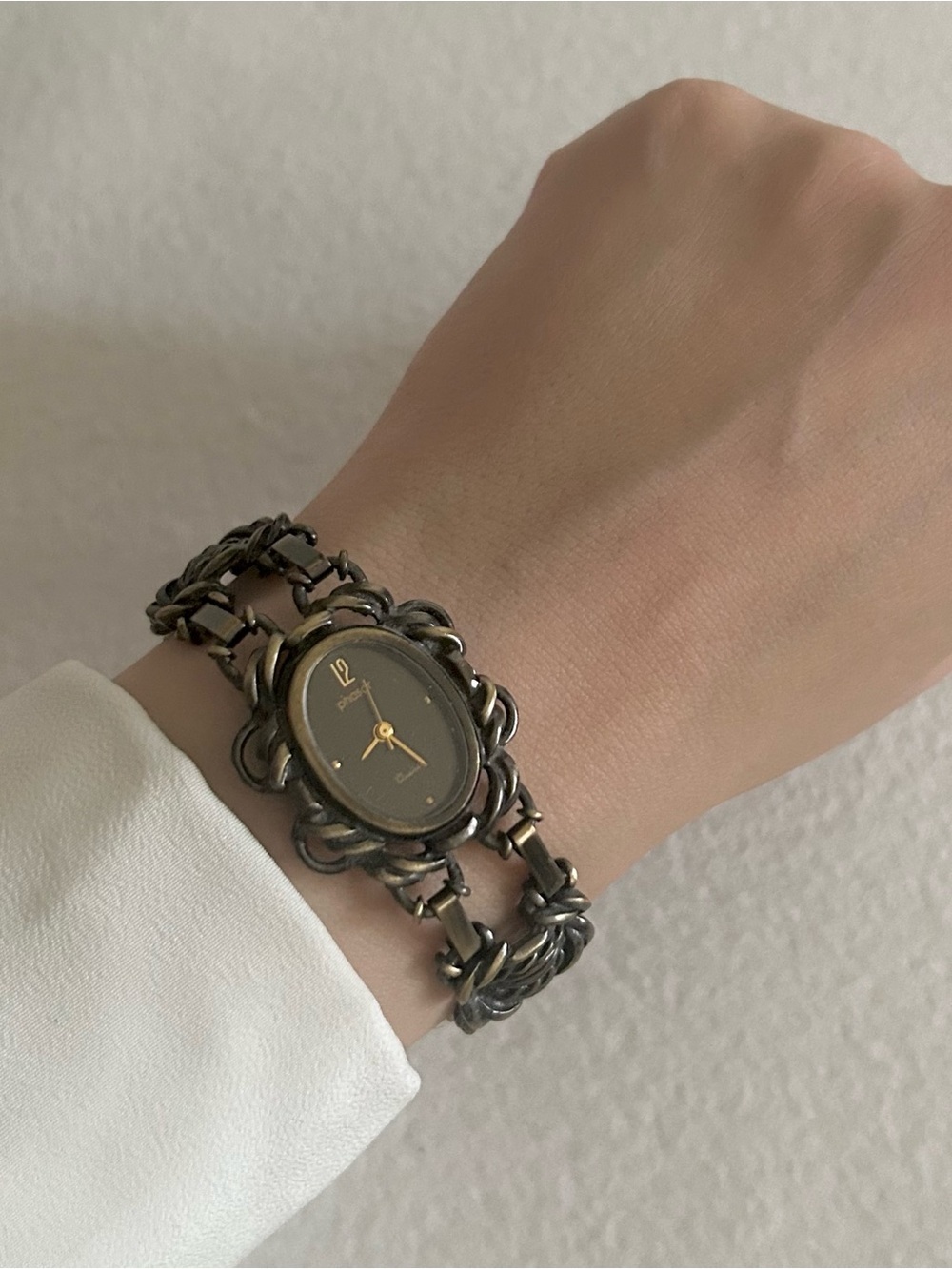 Rare Vintage Phasar by Seiko Charm Link Watch in antique bronze-tone Finish